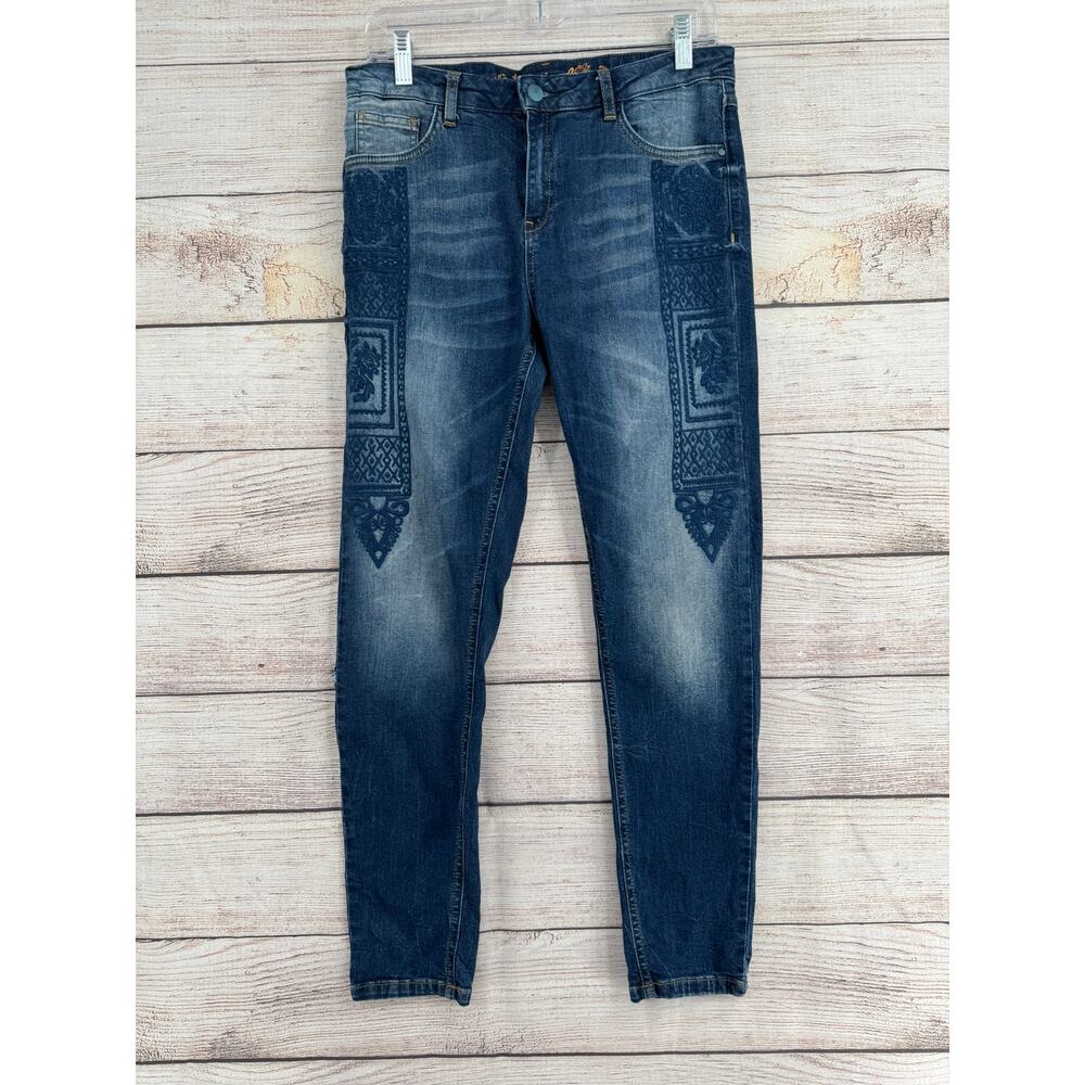 Desigual Y2K Embroidered Skinny Jeans Womens 31 Blue Medium Wash‎ Denim
